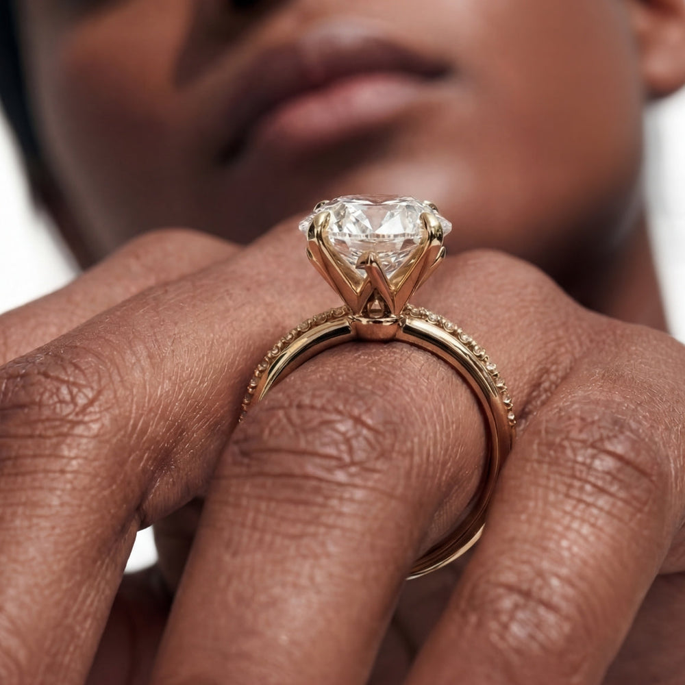 The W Classic Engagement Ring with Cushion Cut Diamond in 14KT Yellow Gold view 4
