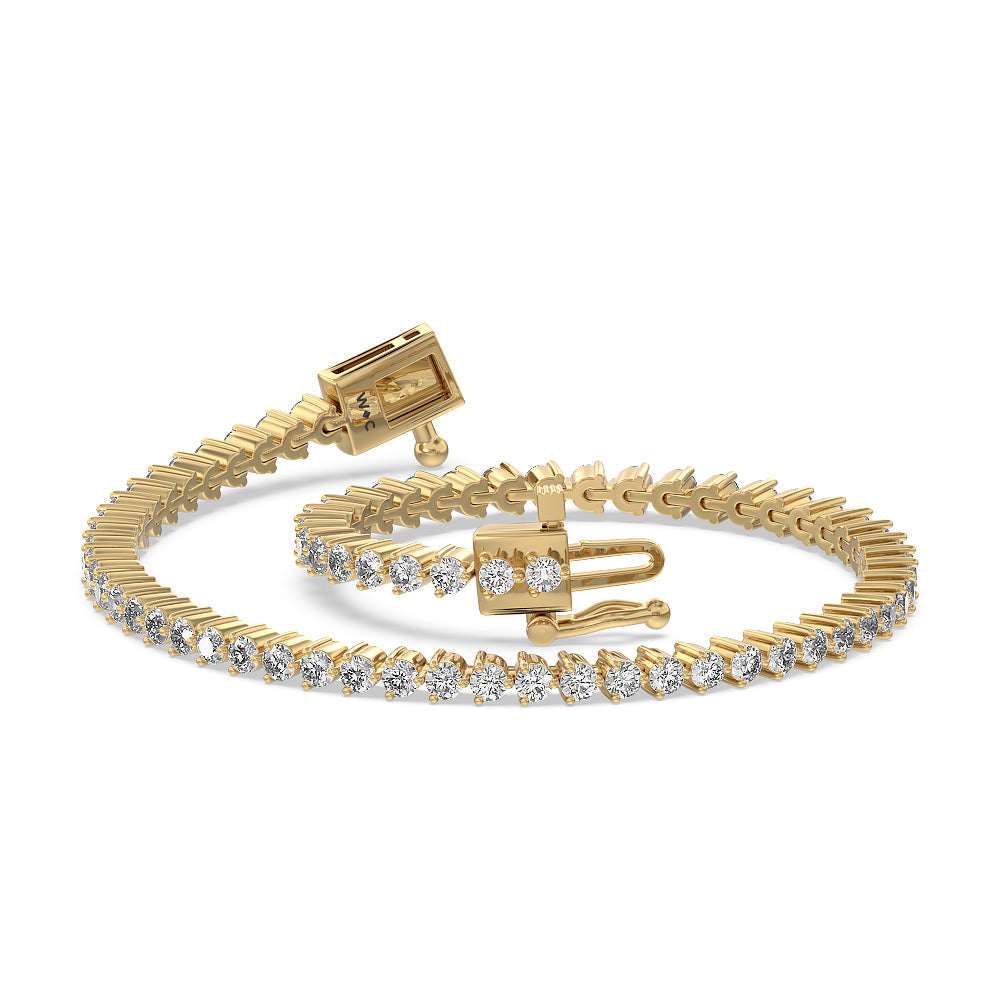 Three Prong Lab Diamond Tennis Bracelet with 2 Cut Diamond in 14KT Yellow Gold view 3
