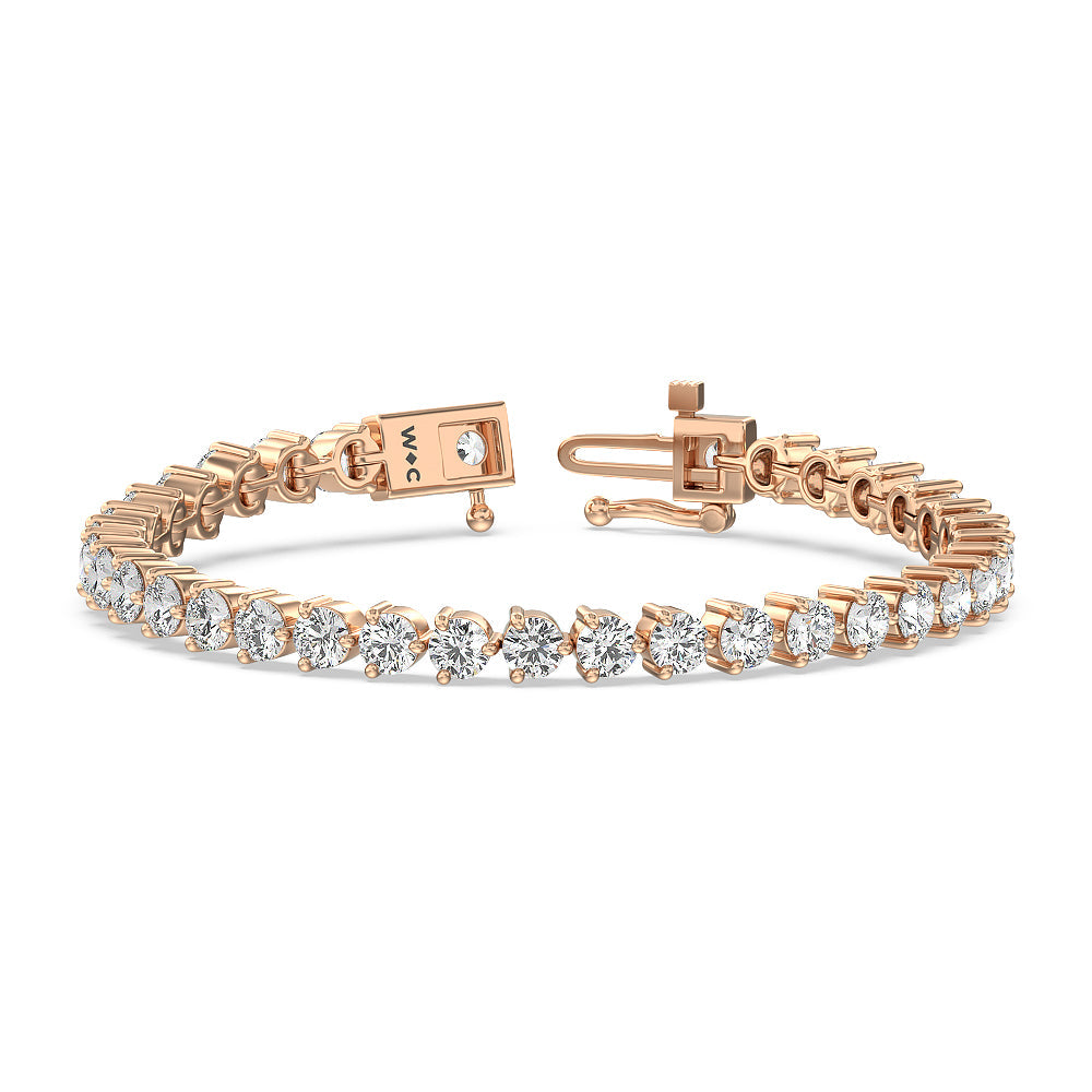 Three Prong Lab Diamond Tennis Bracelet with 11 1/6 Cut Diamond in 14KT Rose Gold view 2
