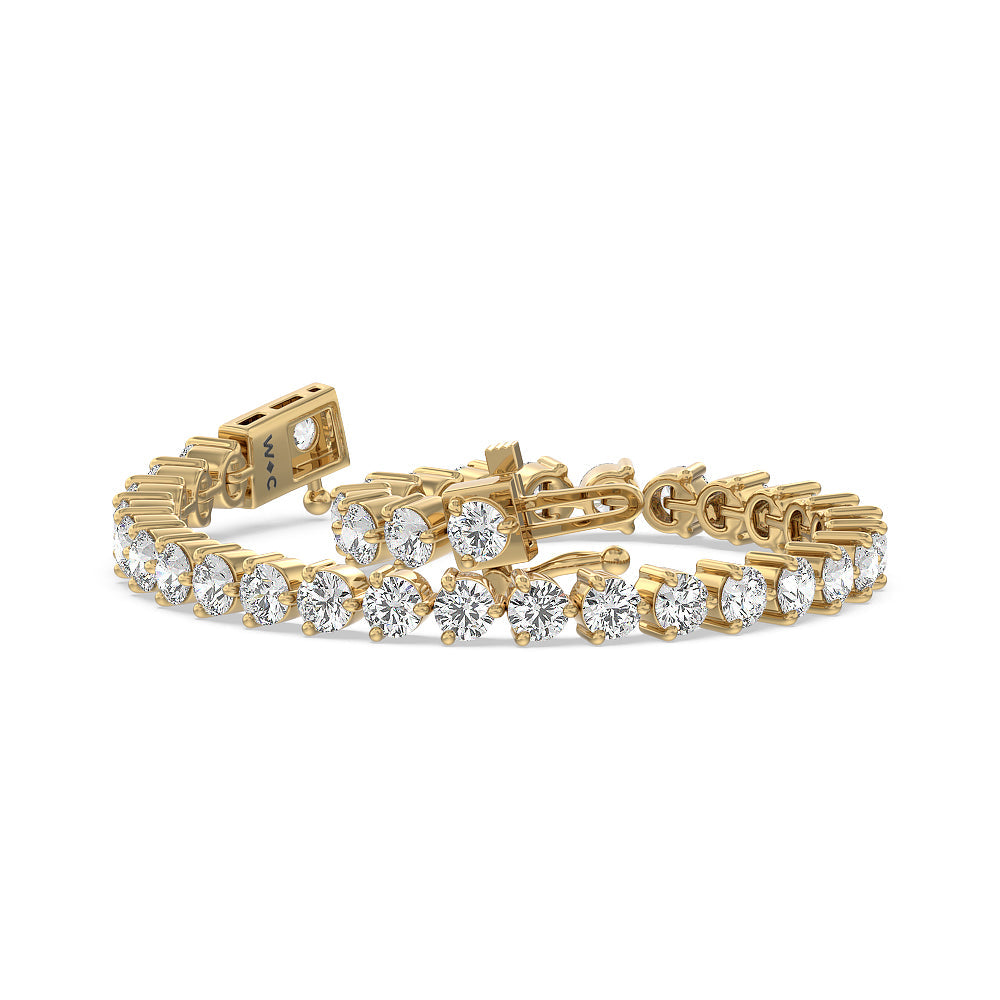 Three Prong Lab Diamond Tennis Bracelet with 11 1/6 Cut Diamond in 14KT Yellow Gold view 2
