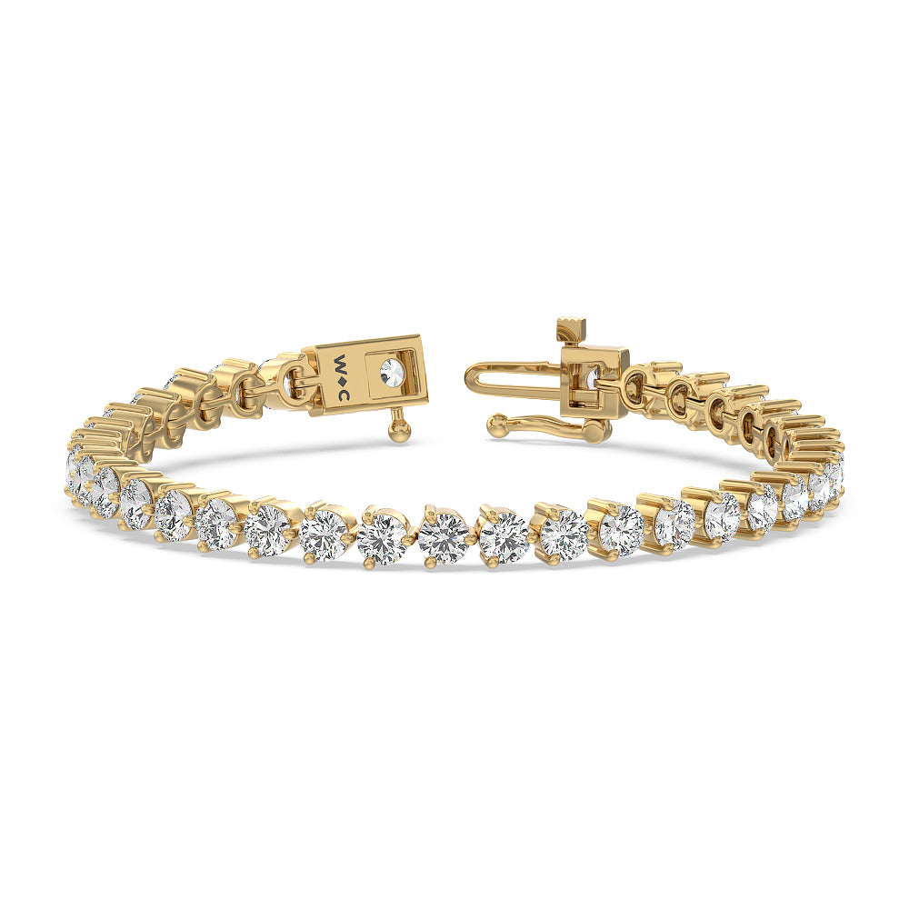Three Prong Lab Diamond Tennis Bracelet with 11 1/6 Cut Diamond in 14KT Yellow Gold view 3
