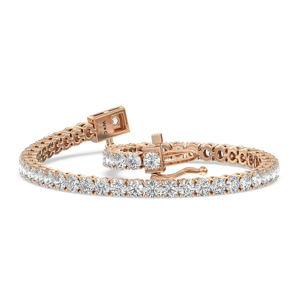 Four Prong Lab Diamond Tennis Bracelet with 6 Cut Diamond in 14KT Rose Gold view 2
