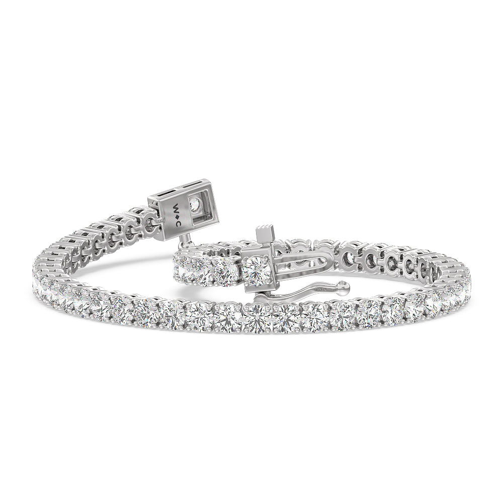Four Prong Lab Diamond Tennis Bracelet with 6 Cut Diamond in 14KT White Gold view 2
