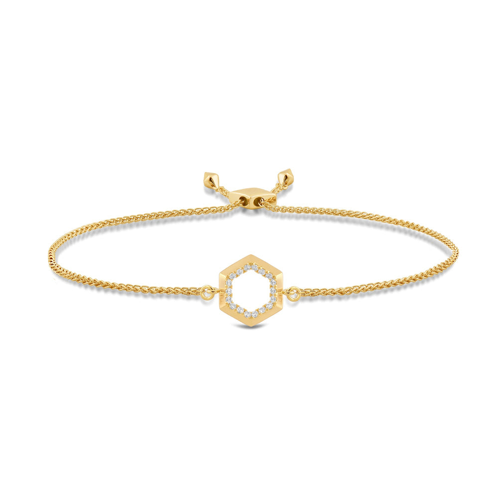 Petite Hexagon Geometry Bolo Bracelet with Lab Cut Diamond in 14KT Yellow Gold view 1
