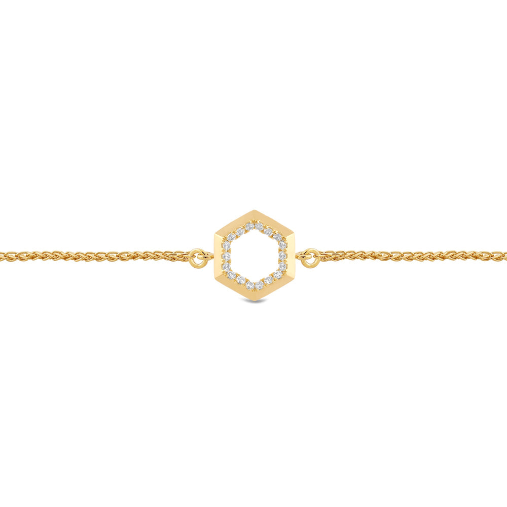 Petite Hexagon Geometry Bolo Bracelet with Lab Cut Diamond in 14KT Yellow Gold view 2
