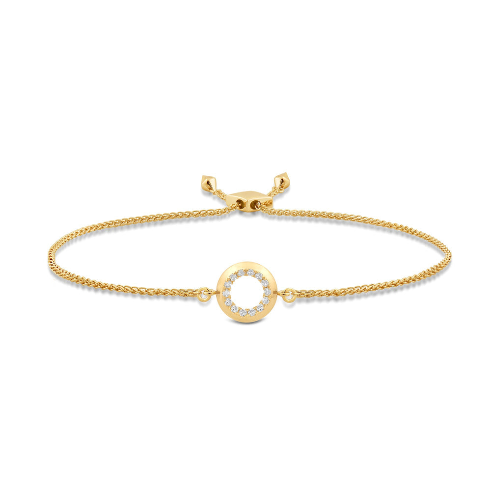 Petite Circle Geometry Bolo Bracelet with Lab Cut Diamond in 14KT Yellow Gold view 1
