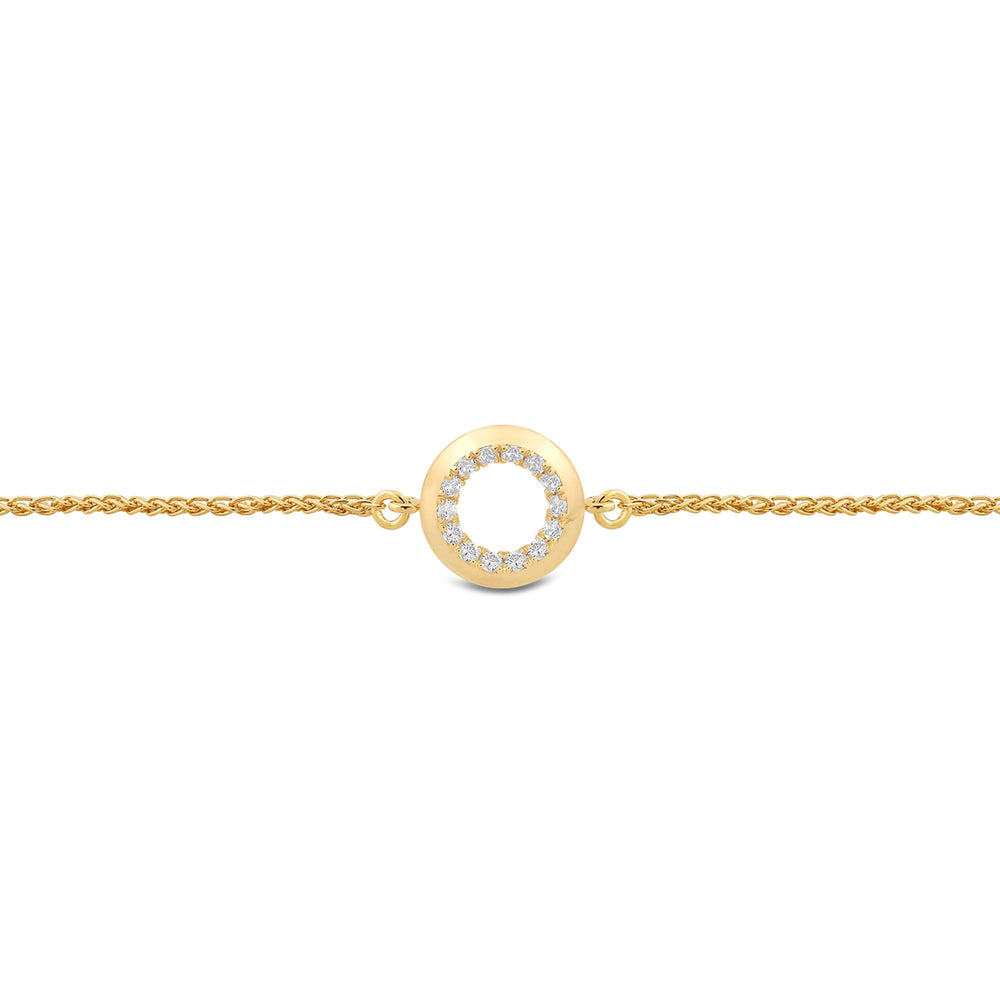Petite Circle Geometry Bolo Bracelet with Lab Cut Diamond in 14KT Yellow Gold view 2
