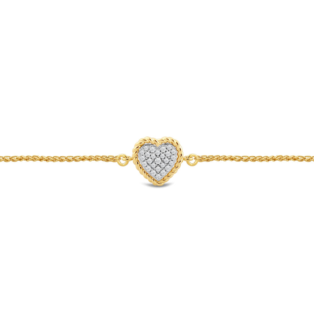Rope Outline Pave Heart Bolo Bracelet with Lab Cut Diamond in 14KT Yellow Gold view 2
