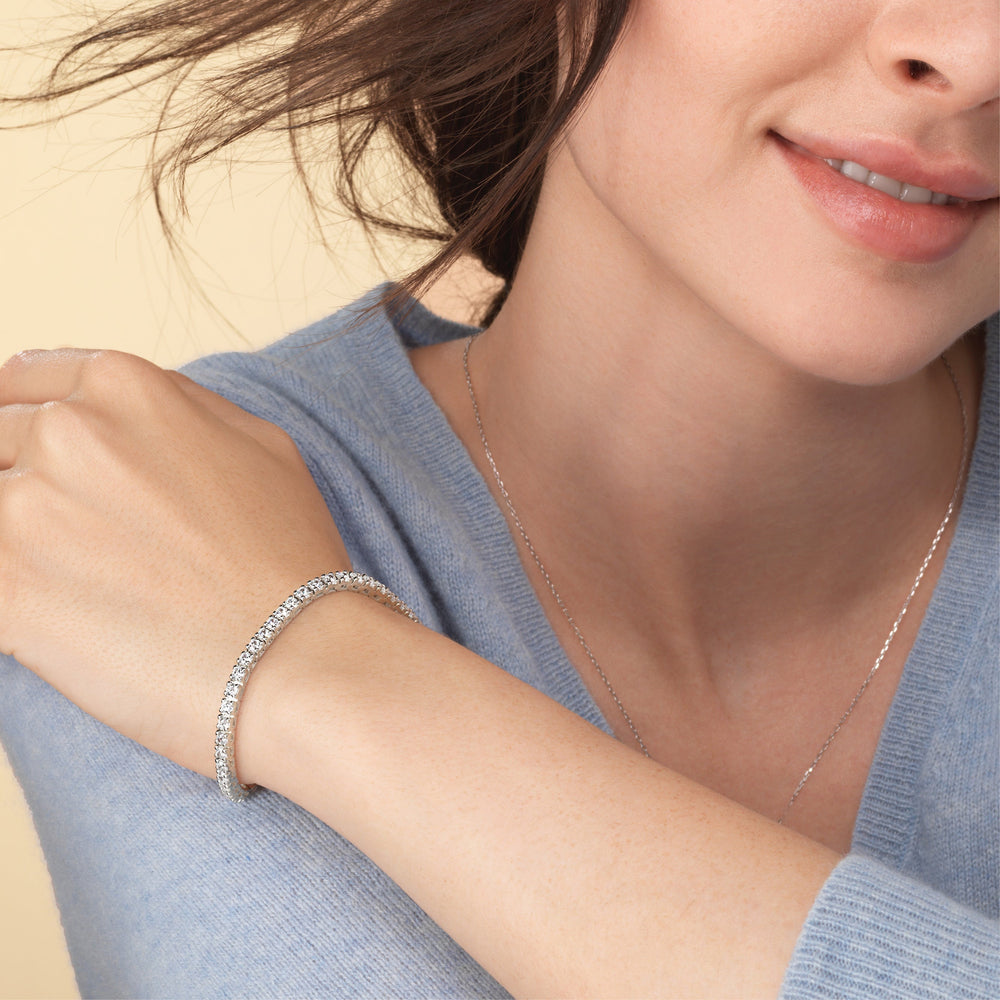 Classic 4-Prong Round Lab Diamond Square Basket Tennis Bracelet with 5 3/8 Cut Diamond in 14KT White Gold view 5
