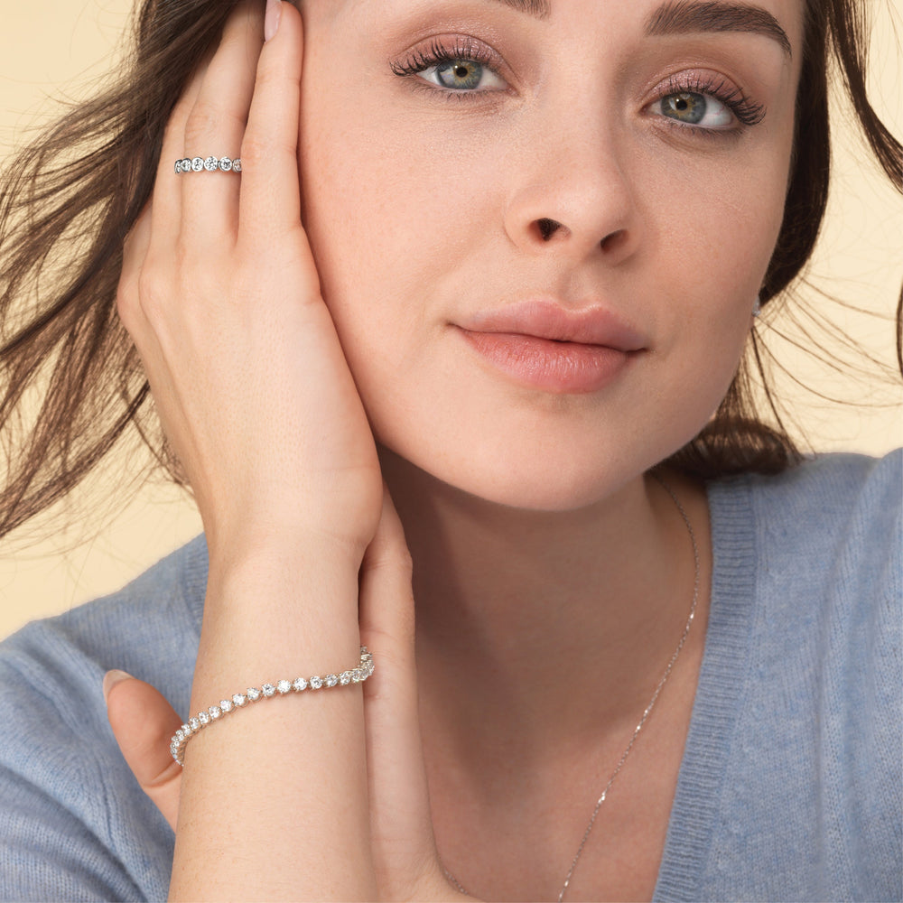 Contemporary 3-Prong Round Lab Diamond Tennis Bracelet with 4 9/10 Cut Diamond in 14KT White Gold view 4
