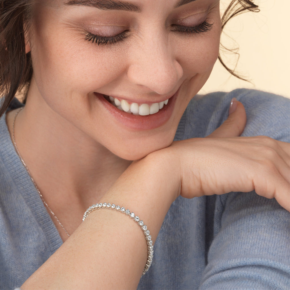 Contemporary 3-Prong Round Lab Diamond Tennis Bracelet with 4 9/10 Cut Diamond in 14KT White Gold view 5
