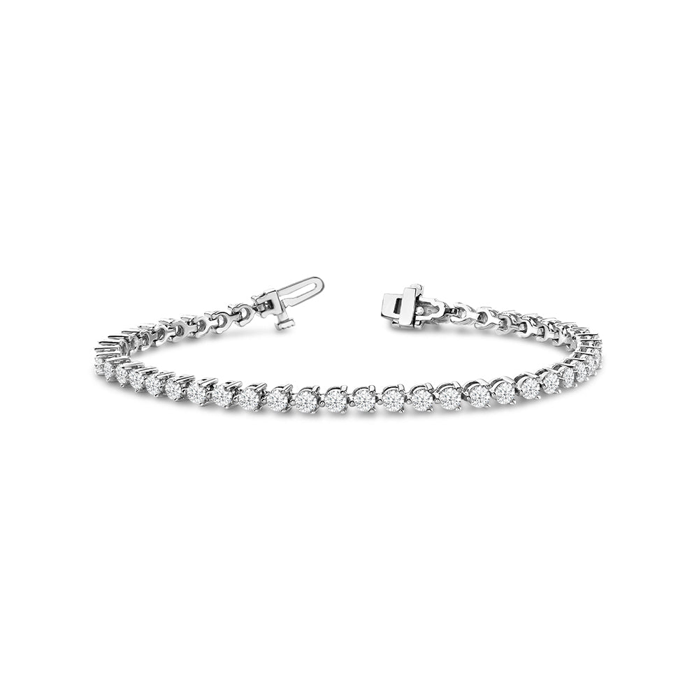 Contemporary 3-Prong Round Lab Diamond Tennis Bracelet with 4 9/10 Cut Diamond in 14KT White Gold view 1
