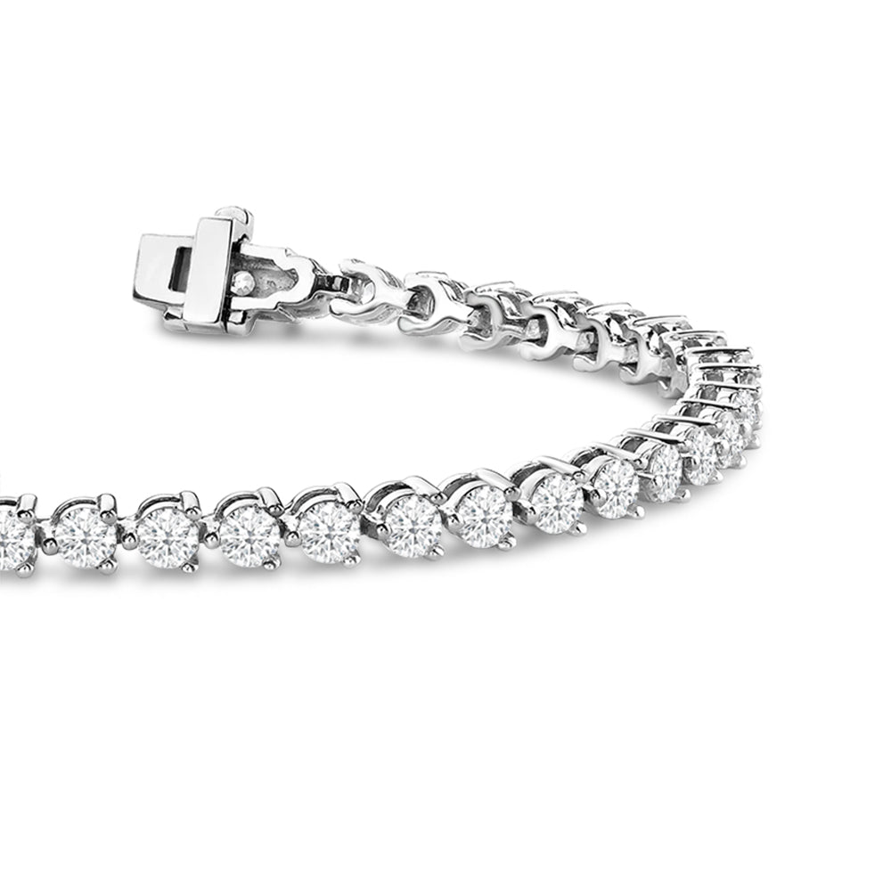 Contemporary 3-Prong Round Lab Diamond Tennis Bracelet with 4 9/10 Cut Diamond in 14KT White Gold view 2
