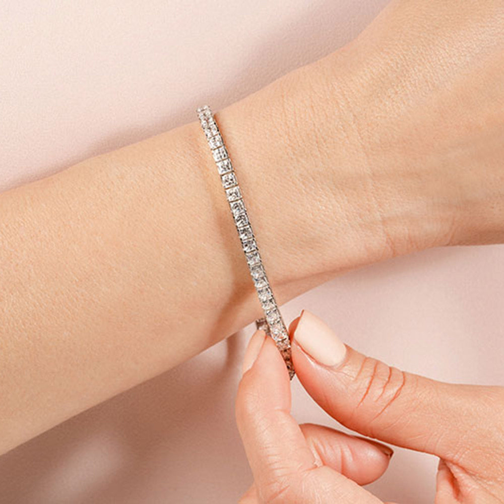 Princess Cut Lab Diamond No-Gap Tennis Bracelet with 6 Cut Diamond in 14KT White Gold view 4
