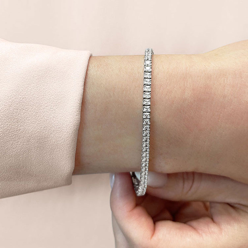 Princess Cut Lab Diamond No-Gap Tennis Bracelet with 8 1/2 Cut Diamond in 14KT White Gold view 5
