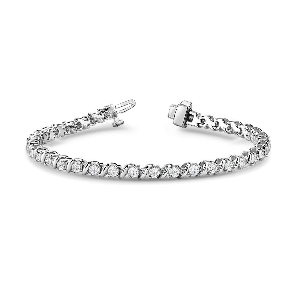 Wavy Link Round Lab Diamond Tennis Bracelet with 1 3/4 Cut Diamond in 14KT White Gold view 1
