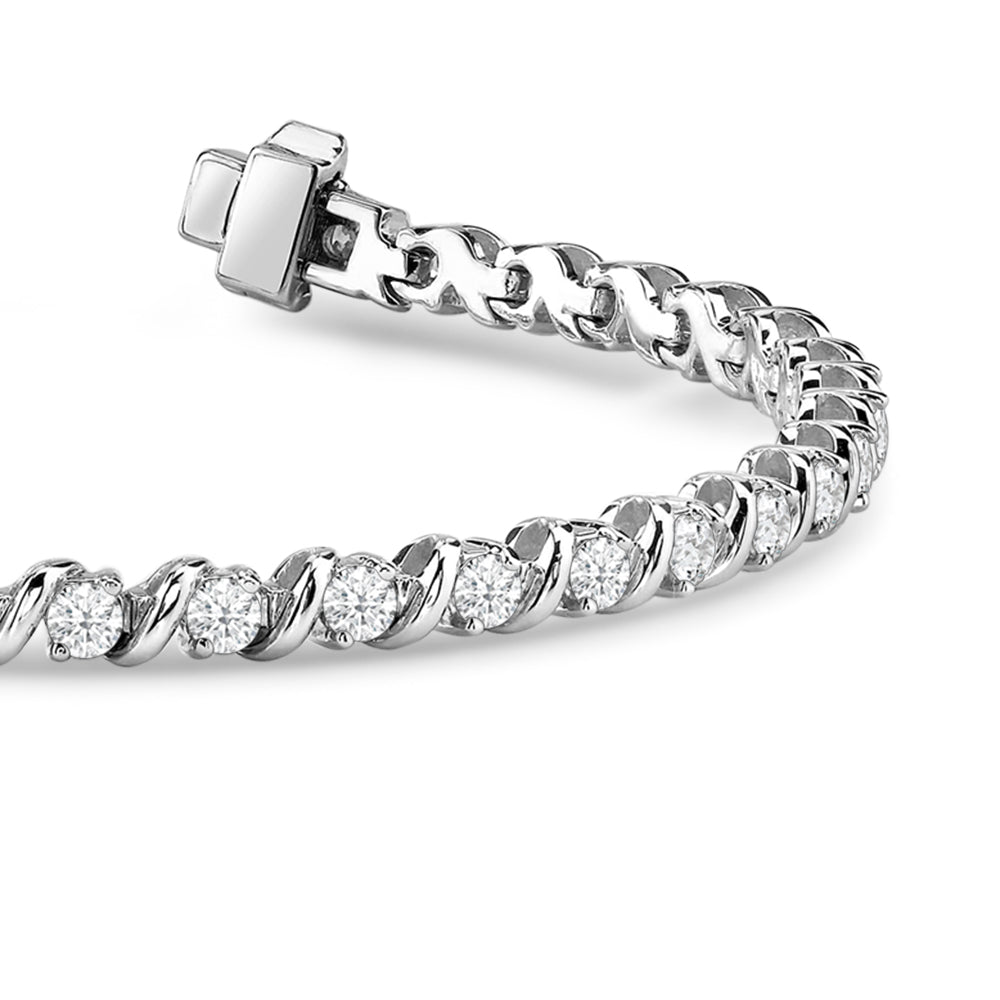 Wavy Link Round Lab Diamond Tennis Bracelet with 2 3/4 Cut Diamond in 14KT White Gold view 2
