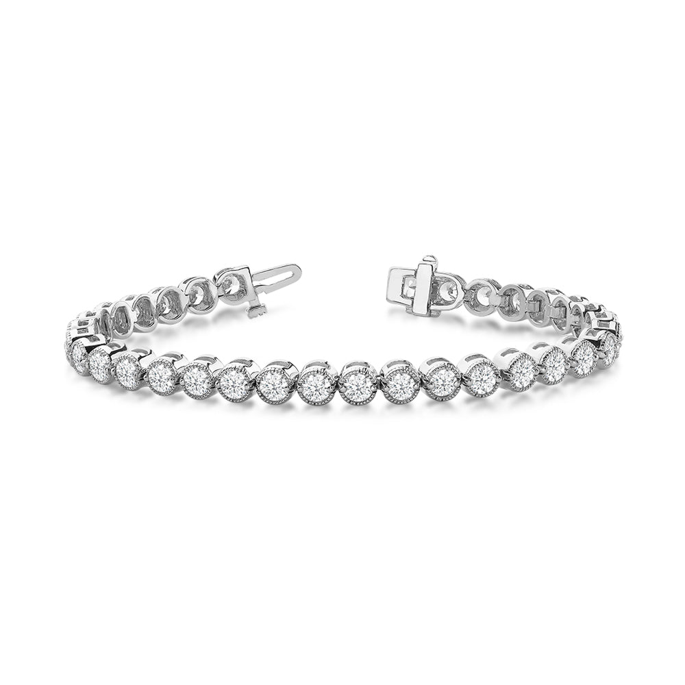 Round Lab Diamond Milgrain Tennis Bracelet with 5 3/4 Cut Diamond in 14KT White Gold view 1
