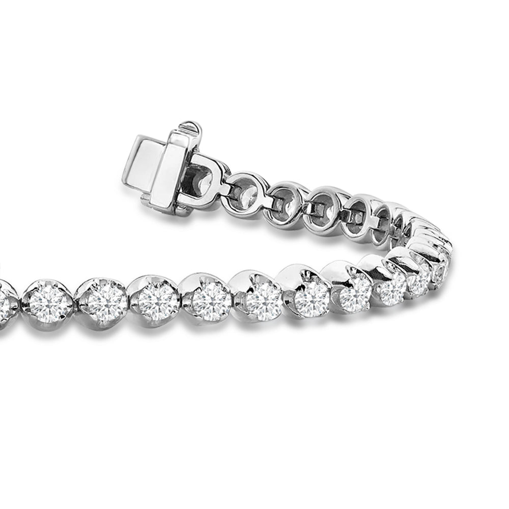 Modern Nugget Lab Diamond Tennis Bracelet with 3  9/10 Cut Diamond in 14KT White Gold view 2
