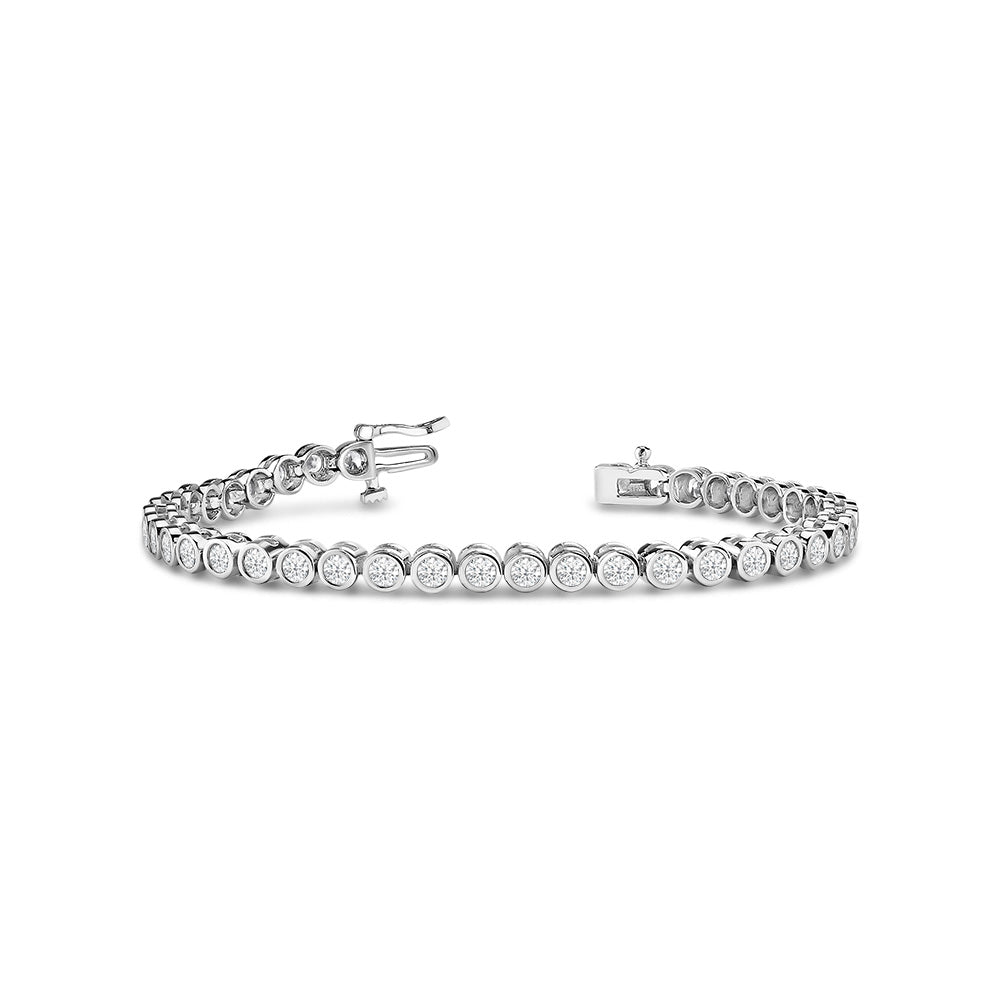 Bezel Set Round Lab Diamond Tennis Bracelet with 5 3/8 Cut Diamond in 14KT White Gold view 1
