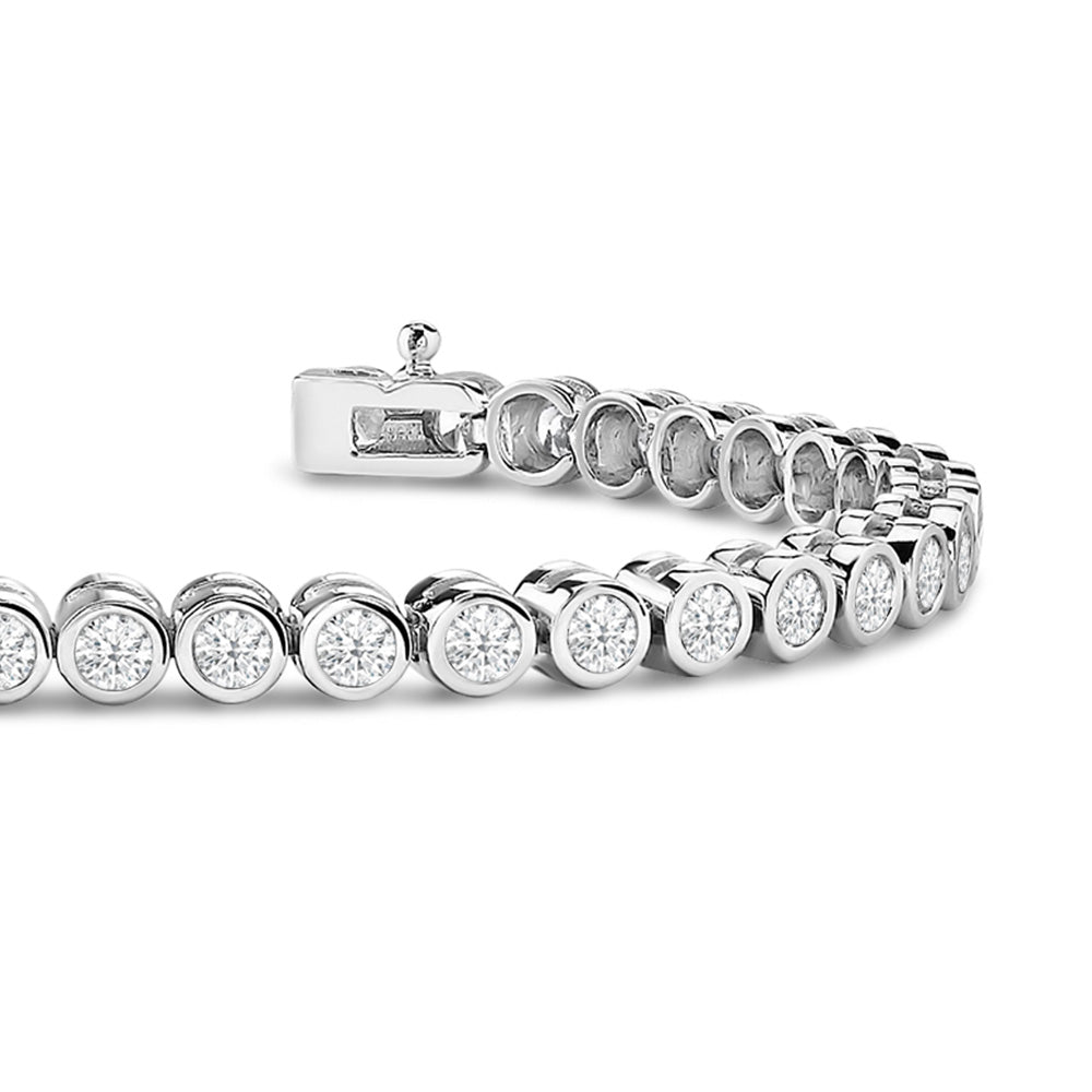 Bezel Set Round Lab Diamond Tennis Bracelet with 5 3/8 Cut Diamond in 14KT White Gold view 2
