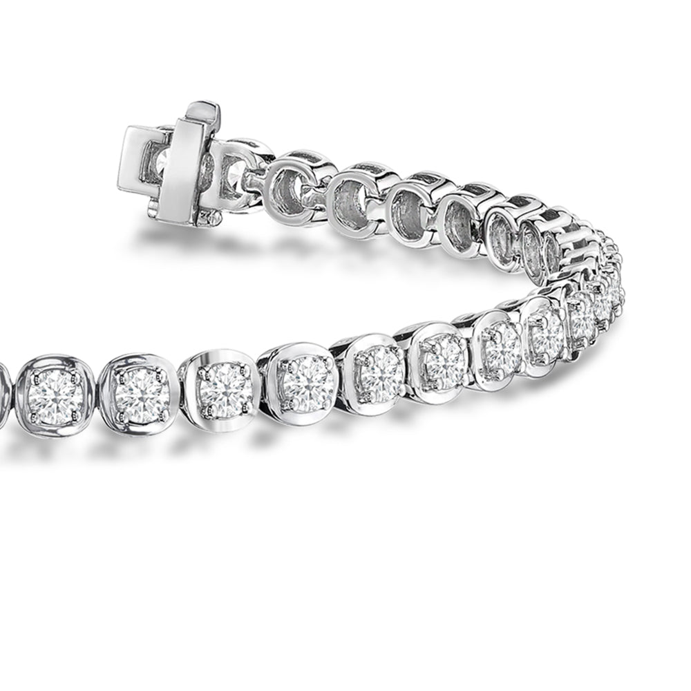 Round Lab Diamond Cushion Link Tennis Bracelet with 1 3/4 Cut Diamond in 14KT White Gold view 2
