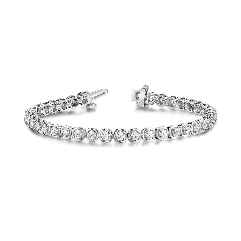 Round Lab Diamond Cushion Link Tennis Bracelet with 4 1/8 Cut Diamond in 14KT White Gold view 1
