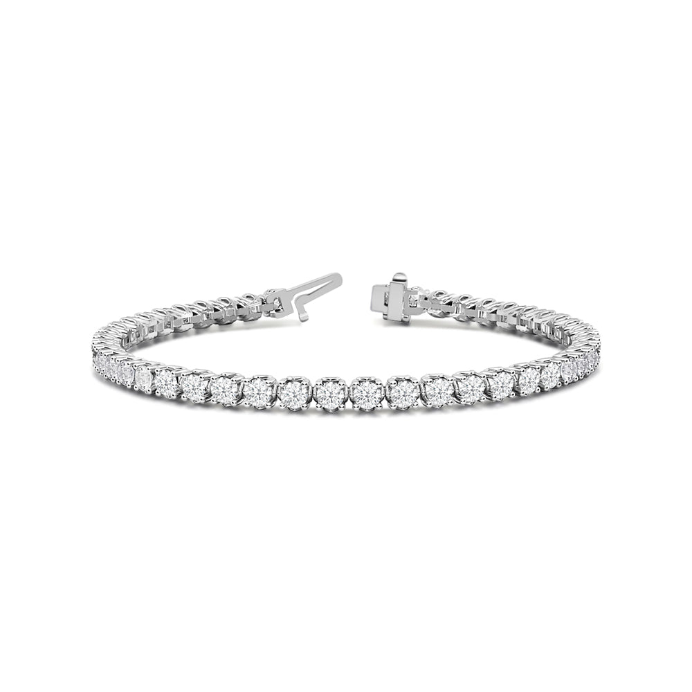 Lotus Prong Round Lab Diamond Tennis Bracelet with 2 7/8 Cut Diamond in 14KT White Gold view 1
