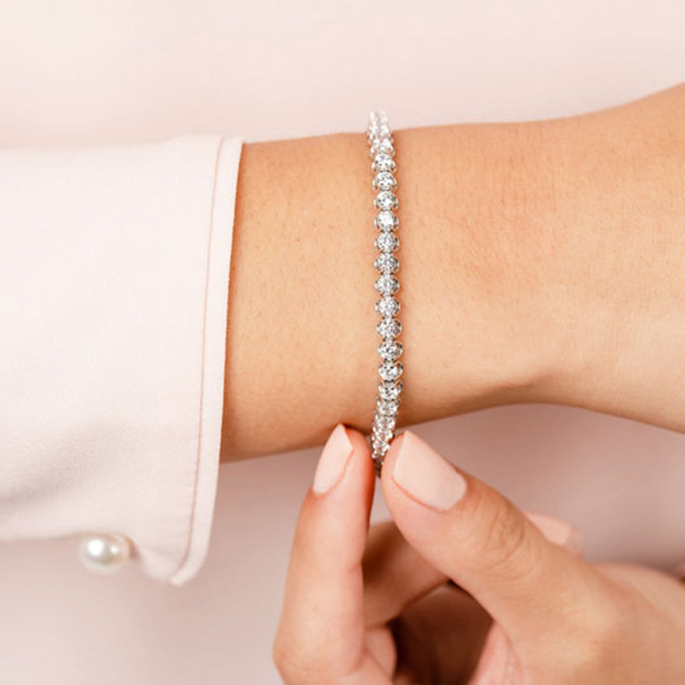 Floating U-Prong Lab Diamond Tennis Bracelet with 4 Cut Diamond in 14KT White Gold view 4
