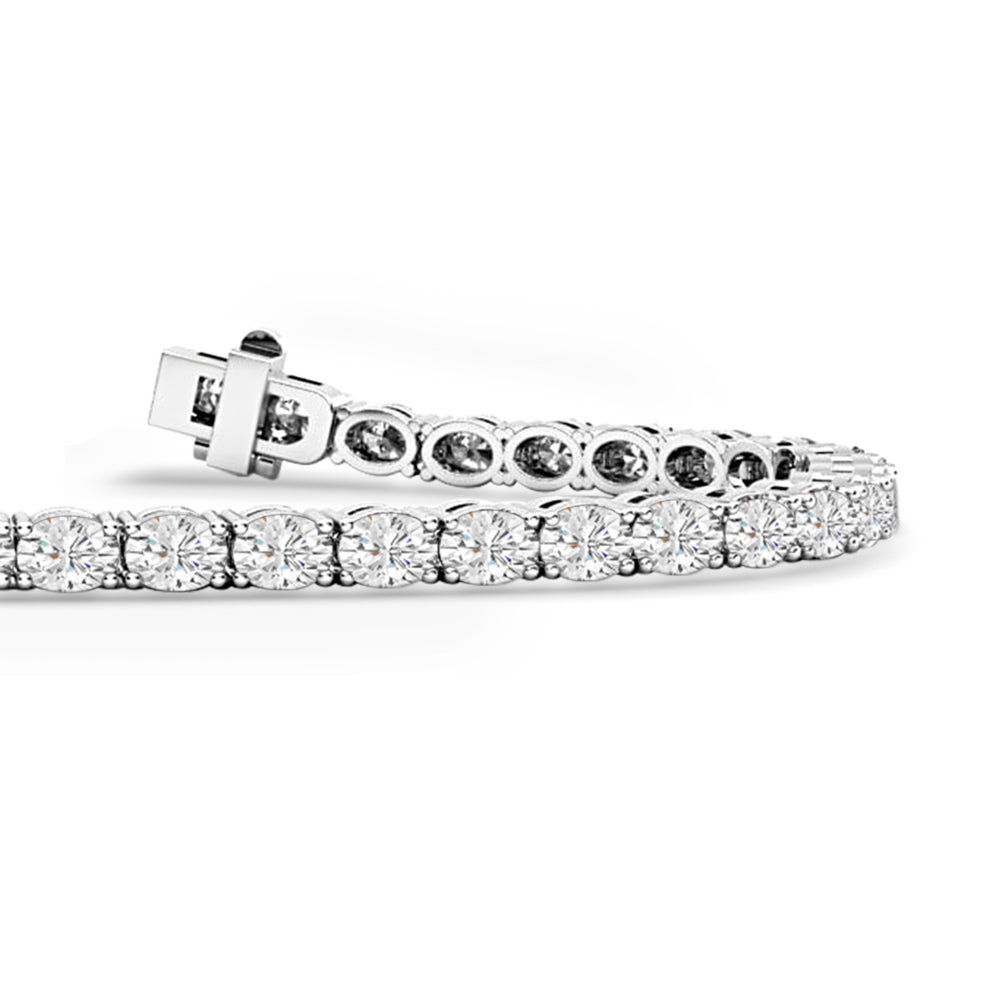 Oval Basket Diamond Tennis Bracelet with 5 Cut Diamond in 14KT White Gold view 2
