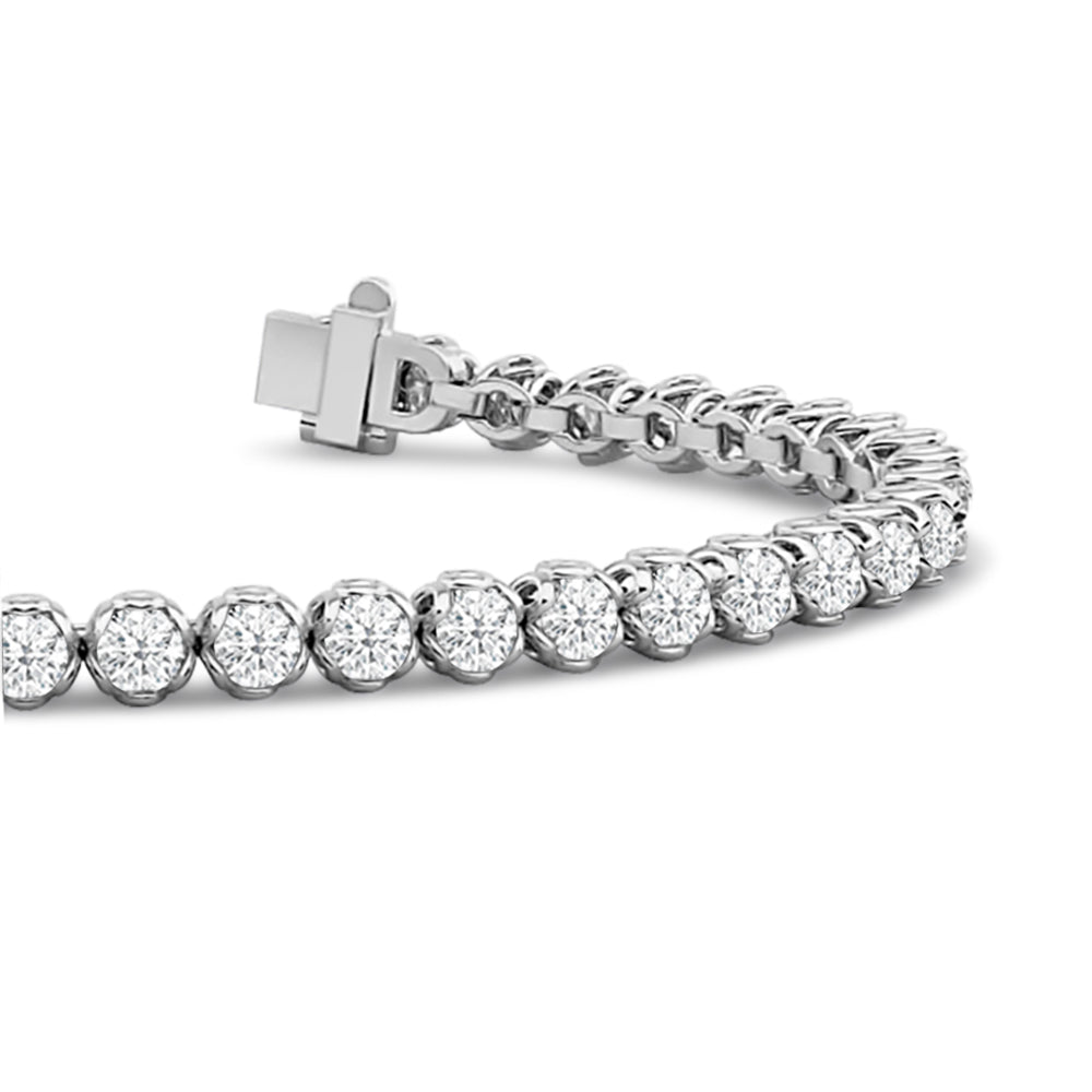 Leaf Basket Lab Diamond Tennis Bracelet with 5 3/4 Cut Diamond in 14KT White Gold view 2
