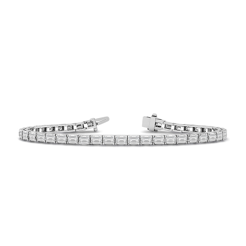 Block Style Emerald Cut Lab Diamond Tennis Bracelet with 6 7/8 Cut Diamond in 14KT White Gold view 1
