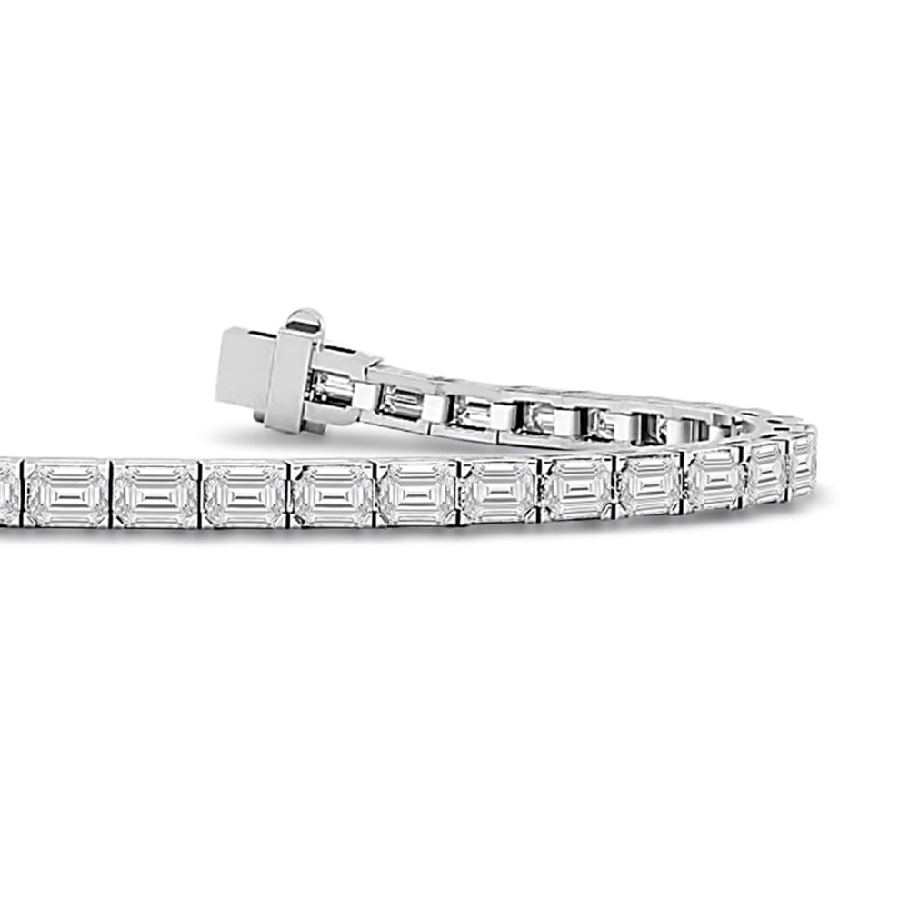 Block Style Emerald Cut Lab Diamond Tennis Bracelet with 6 7/8 Cut Diamond in 14KT White Gold view 2

