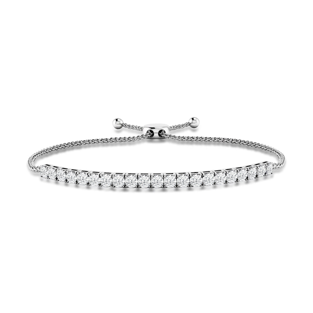 Adjustable Square Basket Diamond Bolo Bracelet with Lab Cut Diamond in 14KT White Gold view 1
