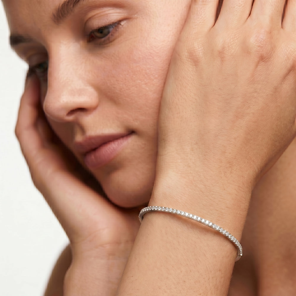 The Gia Pavé Bangle with Lab Cut Diamond in 14KT White Gold view 2
