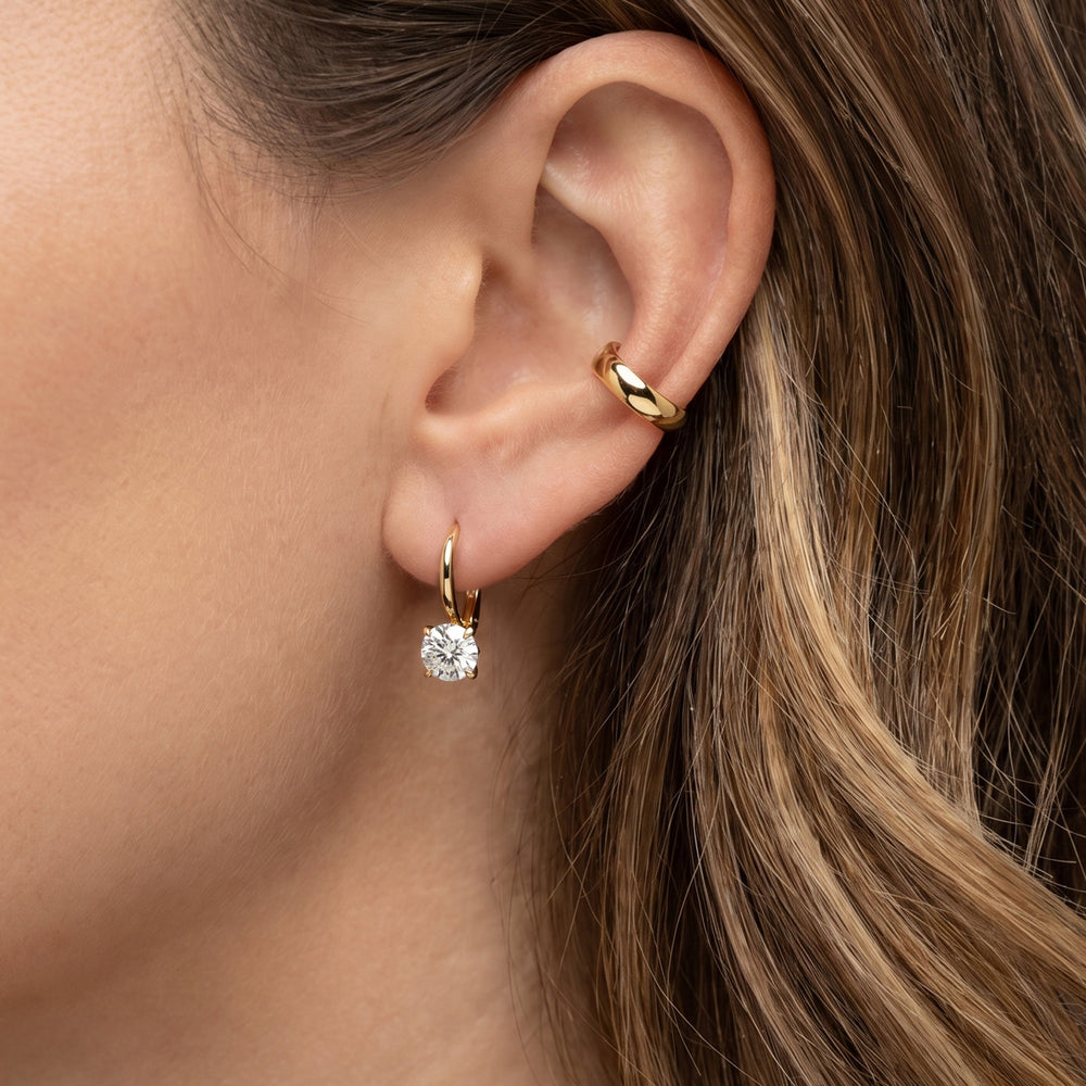 The W Classic Earrings with 18KT Yellow Gold / Lab / 2 Cut Diamond in 14KT Yellow Gold / Lab / 2 view 3
