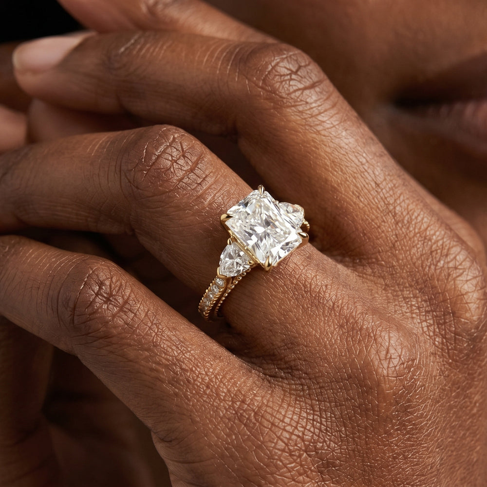 The W Summit Engagement Ring with Emerald Cut Diamond in 14KT Rose Gold & Platinum view 3
