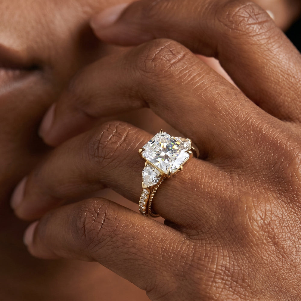 The W Summit Engagement Ring with Emerald Cut Diamond in 14KT Yellow Gold view 4
