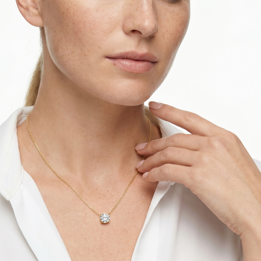 The W Classic Necklace with 14KT White Gold / Lab / 2 Cut Diamond in 14KT White Gold / Lab / 2 view 4
