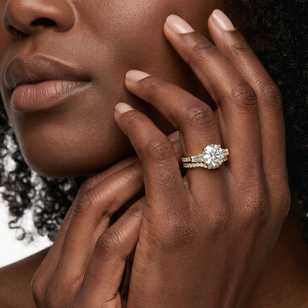The W Horizon Diamond Wedding Band with 18KT Yellow Gold Cut Diamond in 14KT Yellow Gold view 3
