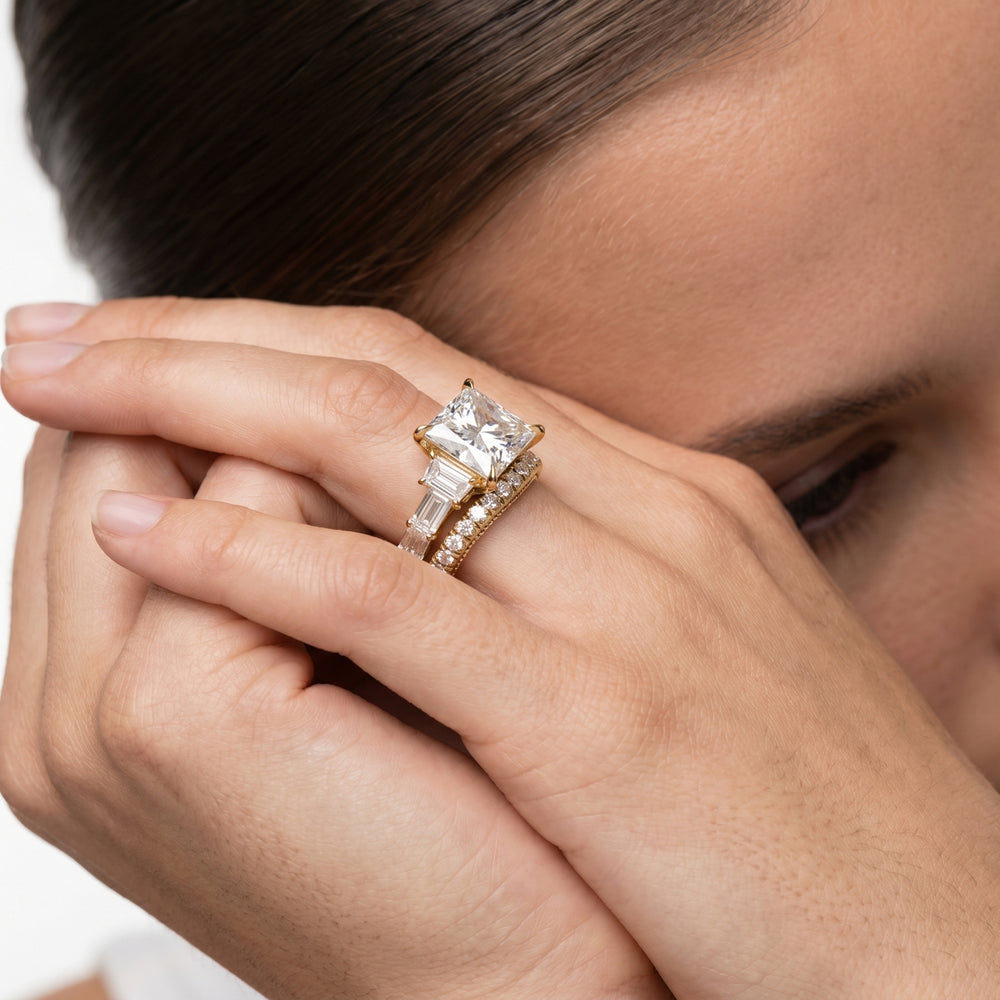 The W Zenith Diamond Wedding Band with Platinum Cut Diamond in 14KT Platinum view 3
