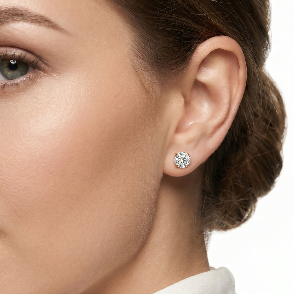 The W Studs with 18KT Rose Gold / Lab / 3 Cut Diamond in 14KT Rose Gold / Lab / 3 view 2
