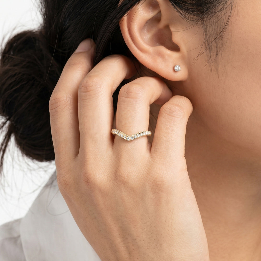 The W Crest Diamond Wedding Band with 18KT Yellow Gold Cut Diamond in 14KT Yellow Gold view 2
