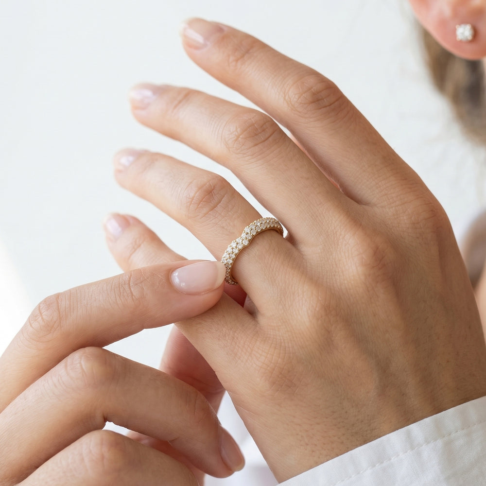 The W Radiance Diamond Wedding Band with 18KT Yellow Gold Cut Diamond in 14KT Yellow Gold view 3
