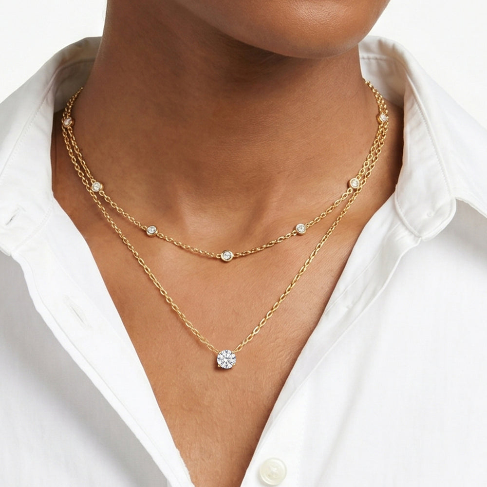 The W Classic Necklace with 14KT Yellow Gold / Lab / 1 Cut Diamond in 14KT Yellow Gold / Lab / 1 view 4
