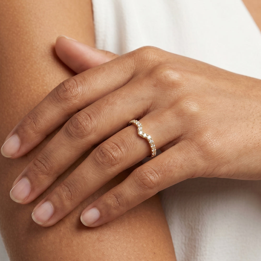 The W Horizon Diamond Wedding Band with 18KT Yellow Gold Cut Diamond in 14KT Yellow Gold view 2

