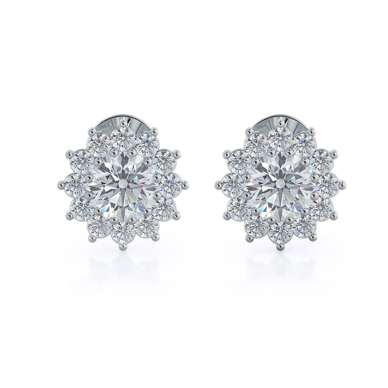 Flower Halo Diamond Earrings with 14KT White Gold / Natural / 1 1/2 Cut Diamond in 14KT White Gold / Natural / 1 1/2 view 1
