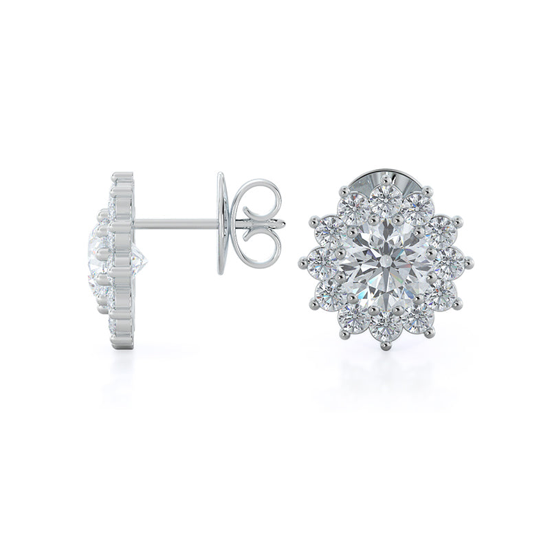 Flower Halo Diamond Earrings with 14KT White Gold / Natural / 3/4 Cut Diamond in 14KT White Gold / Natural / 3/4 view 2

