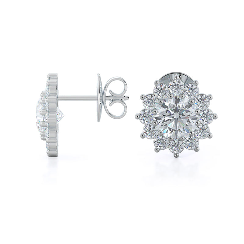 Flower Halo Diamond Earrings with 14KT White Gold / Natural / 1 1/2 Cut Diamond in 14KT White Gold / Natural / 1 1/2 view 2

