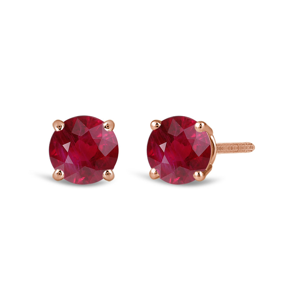 Classic Round Natural Ruby Four Prong Stud Earrings with 6 Cut Diamond in 14KT Rose Gold view 1
